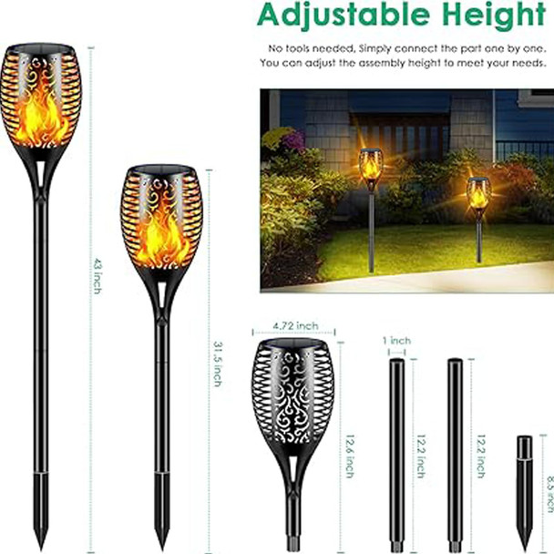 Aigleya Solar Lights Outdoor 99 Led Higher & Larger Flickering Flame Solar Torch Lights 43" Waterproof Outdoor Lighting Solar Powered Pathway Lights Christmas Decorations For Garden Patio Yard 4Pack