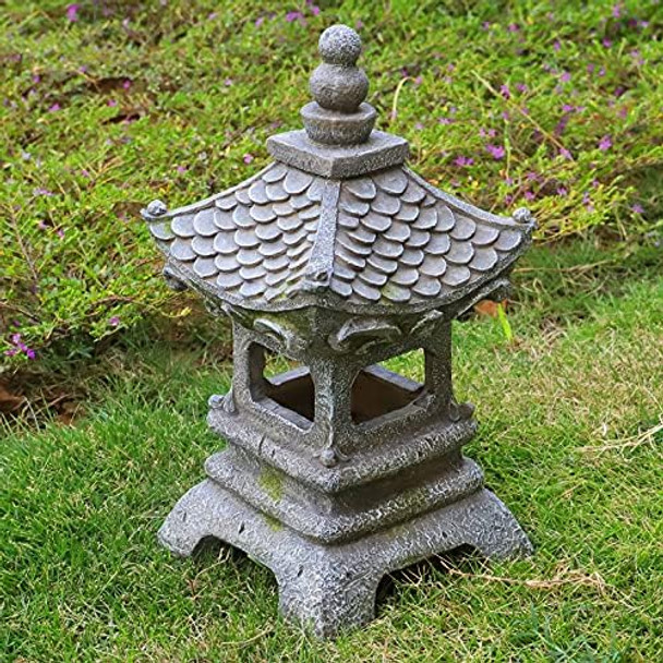 Aloak Asian Solar Zen Pagoda Garden Statue 14 Inch Outdoor Japanese Lamp Lantern For Home Garden Landscape Décor (14 Inch Pagoda)