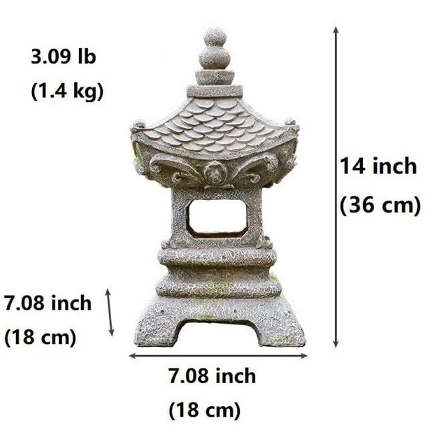 Aloak Asian Solar Zen Pagoda Garden Statue 14 Inch Outdoor Japanese Lamp Lantern For Home Garden Landscape Décor (14 Inch Pagoda)
