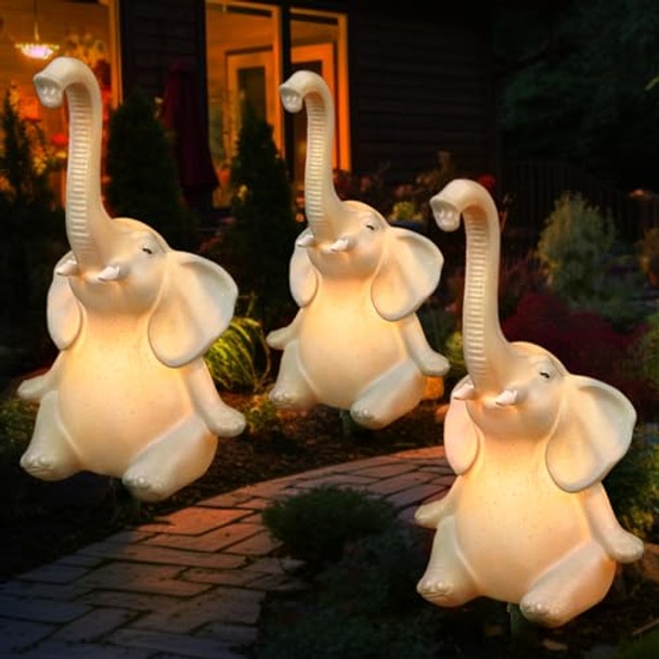 Anltdtc Solar Outdoor Elephant Statues Lights 3 Pack  D Solar Garden Lights Outdoor Waterproof Solar Lights For Garden Decor Christmas Halloween Yard Lawn Elephant Lights