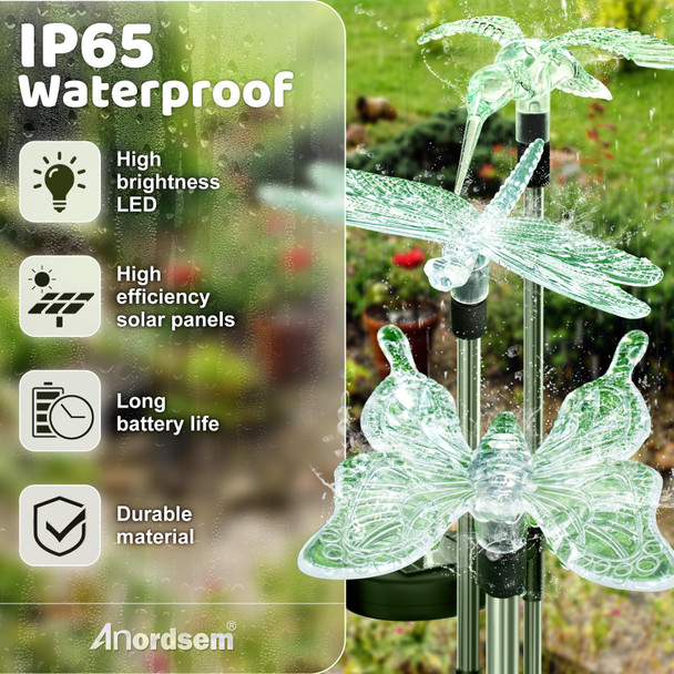 Anordsem Solar Garden Lights Outdoor: 3 Waterproof Pvc Insect Stake Light Heads - Changeable Color Led Lighting For Gardener Yard Decoration - Christmas S For Homeowners Over 40