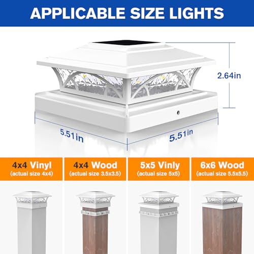 Aponuo Solar Post Cap Lights 12 Pack - 4X4 5X5 6X6 Fence Post Lights Auto On/Off Waterproof Ip64 2-Mode (Warm/Cool White) Deck Patio Yard Solar Light For Wood & Vinyl Posts White