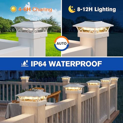 Aponuo Solar Post Cap Lights 12 Pack - 4X4 5X5 6X6 Fence Post Lights Auto On/Off Waterproof Ip64 2-Mode (Warm/Cool White) Deck Patio Yard Solar Light For Wood & Vinyl Posts White