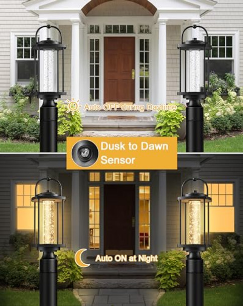 Apopip Dusk To Dawn Outdoor Post Lights Led Waterproof Lamp Post Light Fixture With Crystal Glass Aluminum Lamp Posts Outdoor Lighting Pole Lantern For Outside Yard Patio Pathway Garden Hard Wired