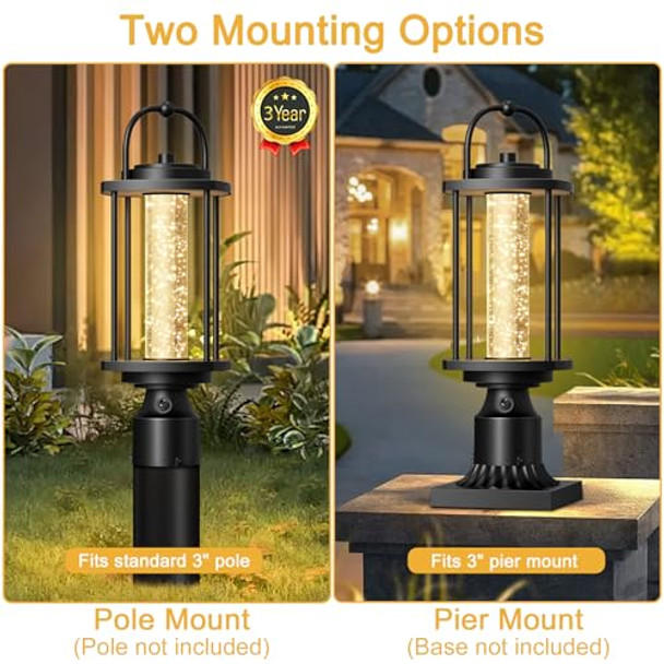 Apopip Dusk To Dawn Outdoor Post Lights Led Waterproof Lamp Post Light Fixture With Crystal Glass Aluminum Lamp Posts Outdoor Lighting Pole Lantern For Outside Yard Patio Pathway Garden Hard Wired