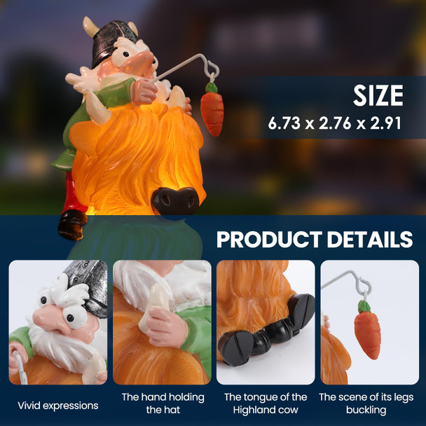 Arceeker Garden Gnome Statue Highland Cow Yard Patio Balcony Outdoor Decor Solar Light Figurine Christmas Housewarming Idea  For Mom Neighborgnome Lover
