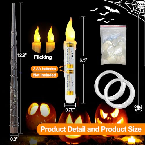 Arlba Halloween Decorations With 4 Halloween Hanging Light Witch Light 12 Pcs Halloween Floating Candles Flickering Warm Light Flameless Floating Led Candle With Wand For Harry Potterchristmasparty