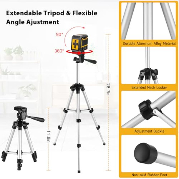 Asobris Laser-Level-With-Tripod Green Cross Line Laser With Tripod Self-Leveling Lazer Leveler Tool For Picture Hanging Construction Floor Tile Wall Home Renovation Indoor Project Battery Included