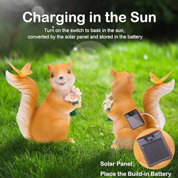 Attivolife Solar Squirrel Garden Statue Light Outdoor Decor Figurines With Butterfly Yard Patio Balcony Lawn Home Decor Sculpture Ornaments Mother'S Day Birthday  For Mom Grandma