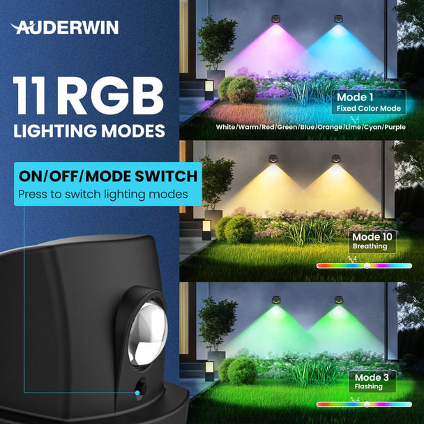 Auderwin Solar Fence Lights Outdoor 3 Lighting Modes Solar Powered Wall Lights Outside Waterproof Ip65 Dual Color Led Outdoor Fence Post Light For Porch Backyard Deck Patio Step Garden Decor 4 Pack