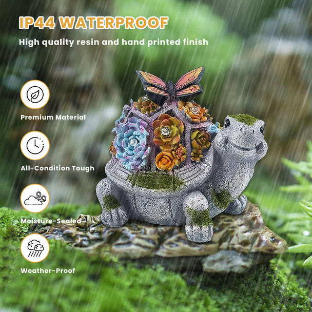 Aveki Solar Garden Statue Succulent Turtle Figurines With Butterfly & 5 Led Solar Lights Lawn Decor Statue For Garden Waterproof Animal Outdoor Decor Lights S For Mom Grandma (Butterfly)