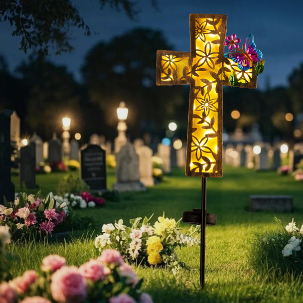 Awendietou Solar Cross For Cemetery Gravesolar Grave Crosses For Cemeterygraves Decorations For Cemeteriesdecorative Solar Powered Lights Outdoormemorial Day Sgarden Decor