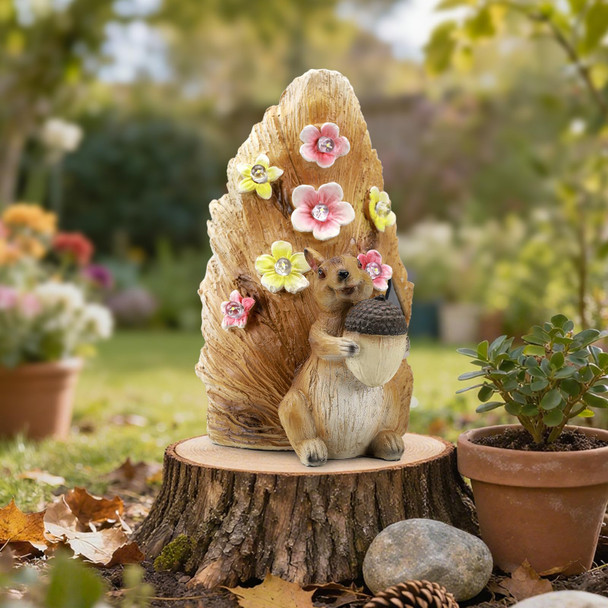 Ayadon Solar Squirrel With Acorn Statue Lightweatherproof Resin Animal Figurine Light Garden Decor Auto On/Off - Woodland For Patio & Yard