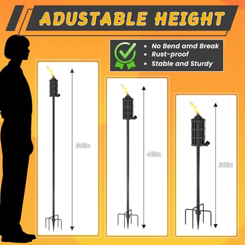 Babitey 6 Pcs Citronella Torches For Outside16Oz Outdoor Metal Garden Torches60" Garden Décor Torches With 5-Prong Grounded Stakeflam Torch Light For Backyard Patio Pathway