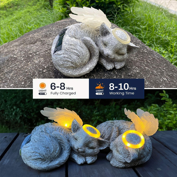 Banax Solar Powered Cat Angel Pet Memorial Tombstone Statue Big Resin Cat Statue With Angel Wings Pet Tribute For Tombstone Or Outdoor Backyard Garden