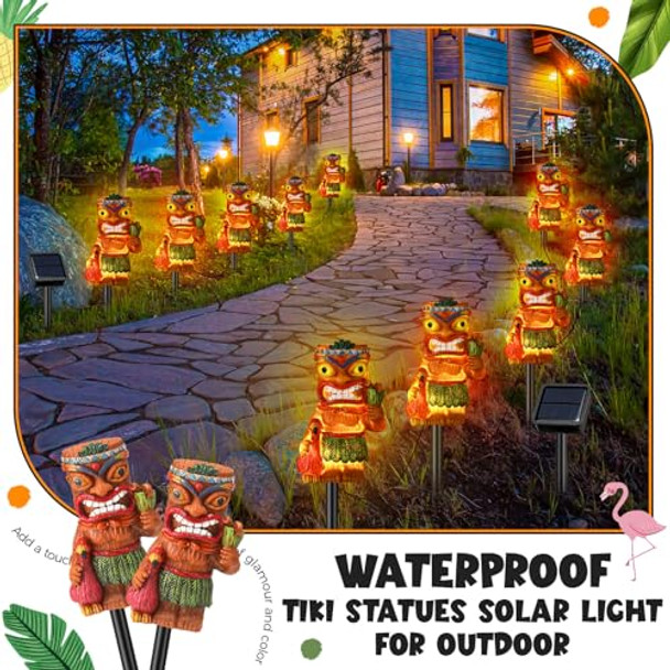 Baquler 5 Pcs Tiki Bar Lights Solar Light Decor Tiki Statues Outdoor Hawaiian Party Decor For Luau Birthday Party Tropical Bar Garden Yard Decoration