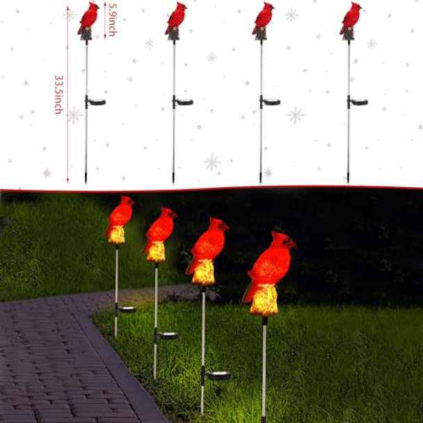 Baquler 4 Pack Solar Cardinal Stake Light Cardinal Decor Garden Red Bird Figurine Memorial Solar Light Outdoor Pathway Yard Lawn Ornaments For Christmas Thanksgiving S Decorations Outside Women