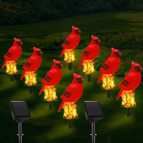 Baquler 8 Pack Cardinal Solar Lights Cardinal Outdoor Decor Red Bird Solar Light Bird Figurine Garden Stake For Pathway Garden Lawn Yard Cemetery Decoration