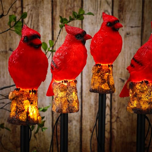 Baquler 8 Pack Cardinal Solar Lights Cardinal Outdoor Decor Red Bird Solar Light Bird Figurine Garden Stake For Pathway Garden Lawn Yard Cemetery Decoration