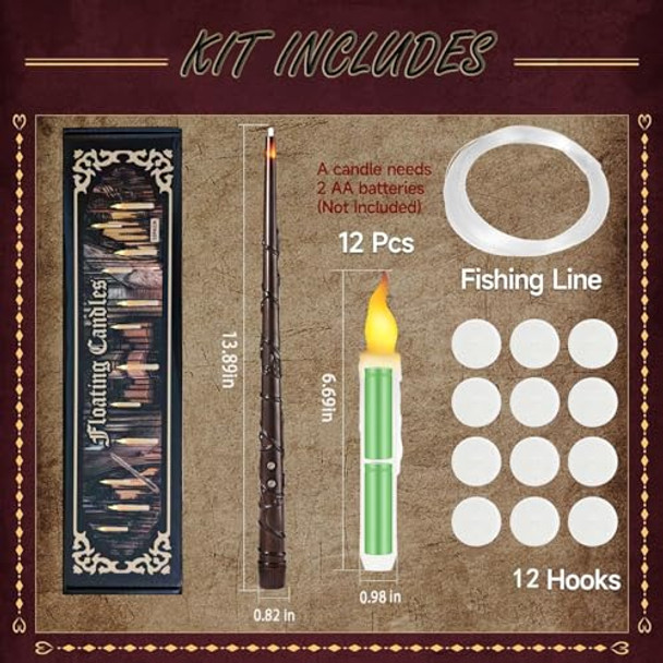 Barifannova Floating Candles With Magic Wand Remote 12 Pack Led Flameless Hanging Candles Flickering Taper Lights Set For Theme Party Birthday