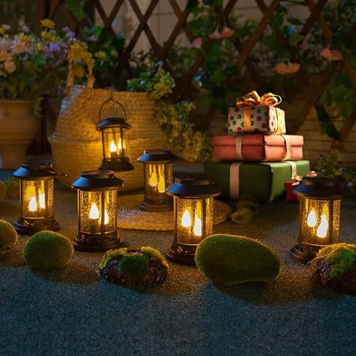 Beautyard Outdoor Solar Candles Lights Flickering Decorative Lantern Stake Lighting For Garden Backyard Lawn Pathway Patio Accessories And Decor ( Small 6 Pack  Black )…