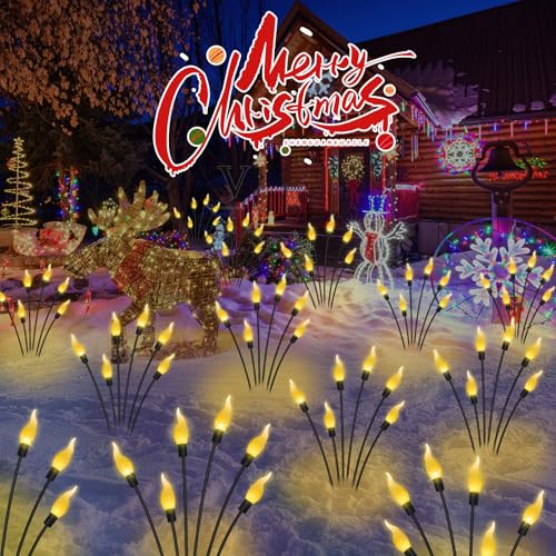 Behiller Flickering Candles Solar Christmas Lights Outdoor 2Packs 12Led Decorations Swaying Firefly With Party S Floating Candles Lights For Christmas/Halloween/Porch Decor