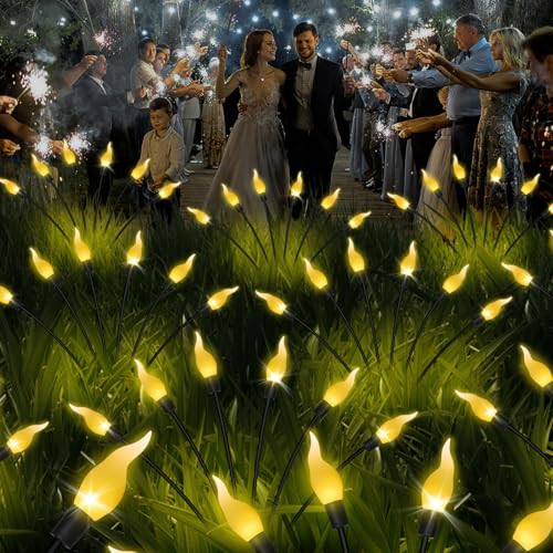 Behiller Flickering Candles Solar Christmas Lights Outdoor 2Packs 12Led Decorations Swaying Firefly With Party S Floating Candles Lights For Christmas/Halloween/Porch Decor