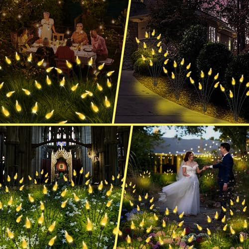 Behiller Flickering Candles Solar Christmas Lights Outdoor 2Packs 12Led Decorations Swaying Firefly With Party S Floating Candles Lights For Christmas/Halloween/Porch Decor