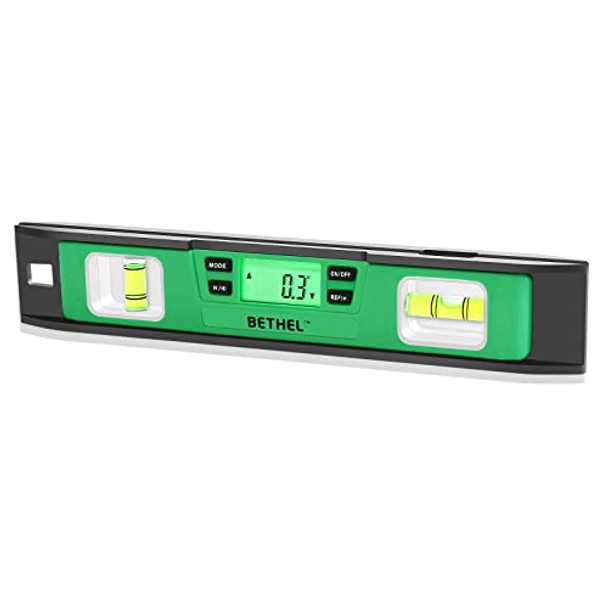 Bethel Digital Torpedo Level -10 Inch Ip54 Digital Magnetized Level Protected Electronic Bubble Inclinometer/Angle Finder/Led Display & V-Groove Base (10 Inch Green)