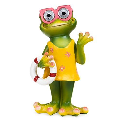 Blazin' Bison Frog Yard Decorations  Outdoor Decor – Garden Statues And Figurines  Solar Lawn Ornaments For Patio Balcony And Deck  Weather Resistant - Led  S For Patio  Auto On/Off (Girl)