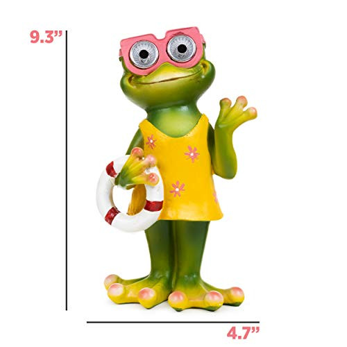 Blazin' Bison Frog Yard Decorations  Outdoor Decor – Garden Statues And Figurines  Solar Lawn Ornaments For Patio Balcony And Deck  Weather Resistant - Led  S For Patio  Auto On/Off (Girl)