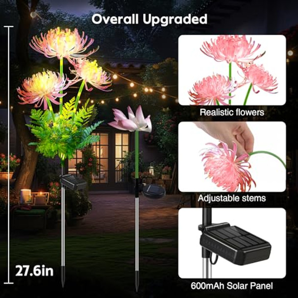 Bomier Solar Flowers Lights Outdoor Waterproof 4 Pack Garden Decor For Outside Solar Garden Lights Outdoor Decorative For Yard