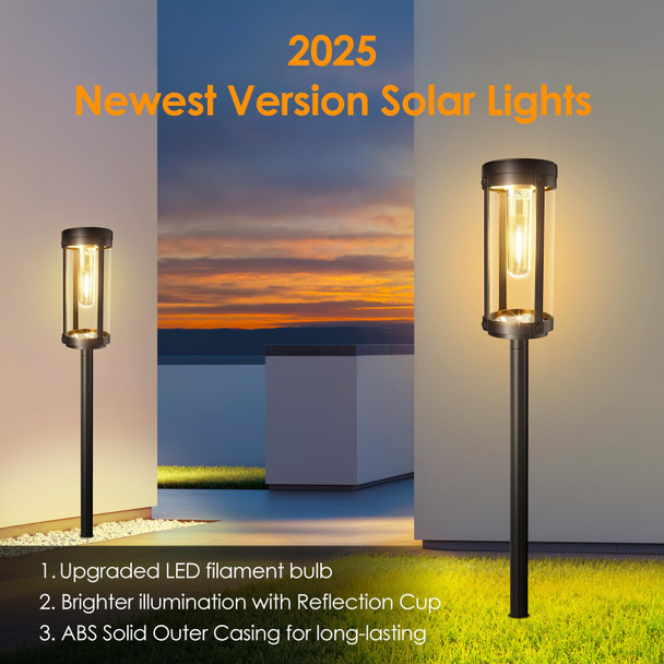 Bonlion Solar Pathway Lights Outdoor: 8 Pack D Solar Lights Outdoor Waterproof - Up To 15 Hrs Bright Modern Path Light For Garden Yard Patio Driveway Walkway Sidewalk Landscape Lighting Outside Decor