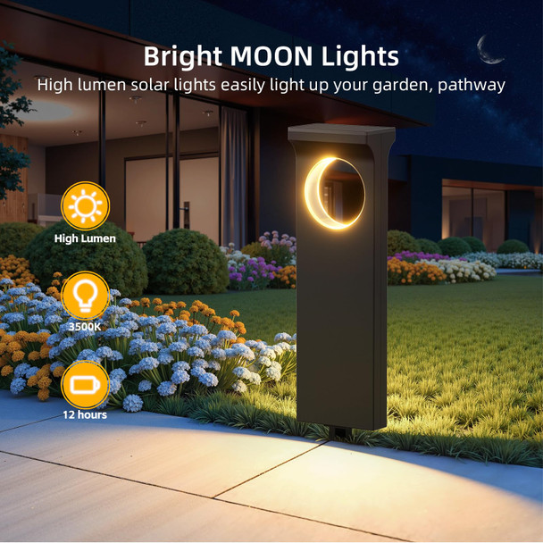 Bonlion Solar Pathway Lights Outdoor: 6 Pack Unique Solar Lights Outdoor Waterproof - Bright Moon Pattern Auto On/Off Garden Light For Yard Patio Porch Lawn Path Walkway Driveway Outside Decor Lighting