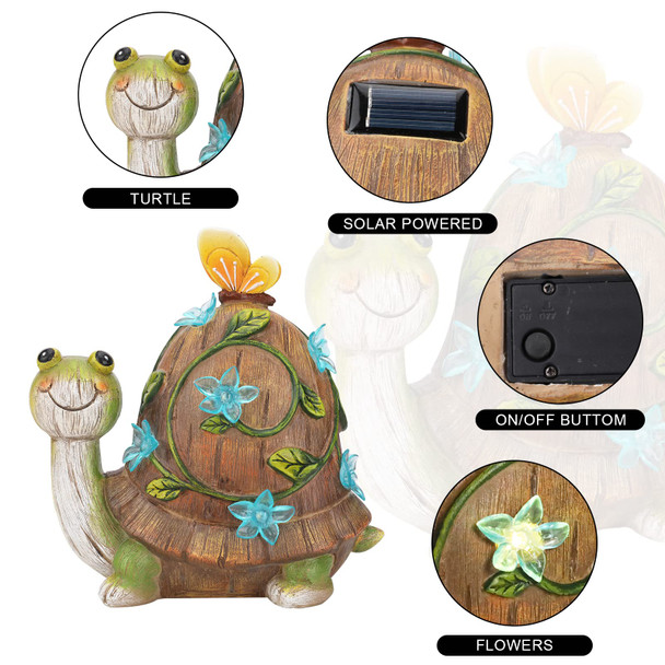 Bshine Solar Garden Statue Turtle Figurine Resin Animal Sculpture Decor With Solar Lights Cute Art Sculpture For Patio Lawn Yard Outdoor Decorative