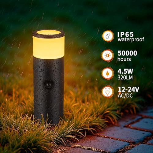 Btnhplite 5Cct Low Voltage Bollard Pathway Lights 4.5W 320Lm 12-24V Ac/Dc Aluminum Waterproof Outdoor Landscape Cylinder Path Light Glass Head 4Ft Corded With Ip65 Wire Nuts 4Pack 1800/2200/2700/4000/5000K