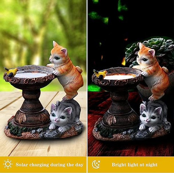 Bygytyo Resin Cat Solar Light Cute Cat Garden Statue Garden Yard Light Outdoor Solar Animal Resin Statue Creative Craft Decoration Artistic Decorative Lawn Yard Housewarming
