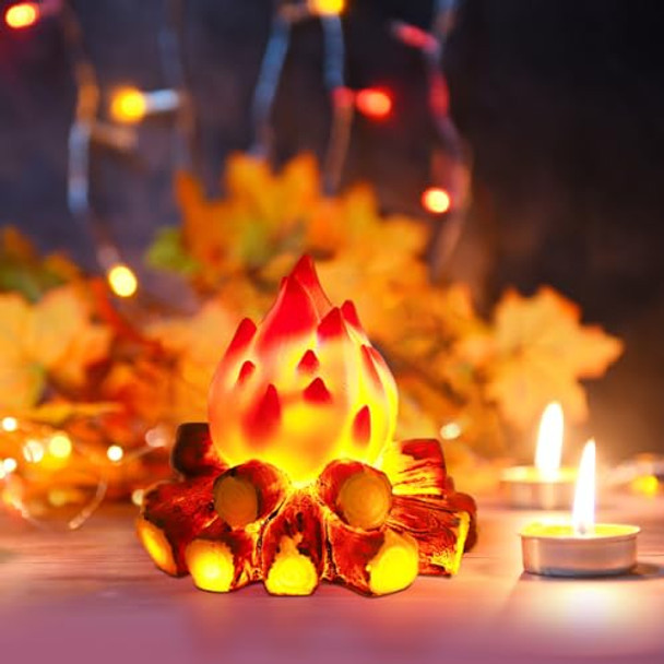 Cabilock Fake Campfire Night Light 3D Led Simulation Fire Pit Firewood Lamp Mini Campfire Lamp Faux Fireplace Logs Desktop Decorative For Christmas Halloween Festival Party Decorations