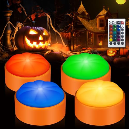 Cadrim Halloween Pumpkin Lights With Remote Control And Timers Rgbw Color Changing Battery Operated Lights For Christmas Decorations (2Pcs)