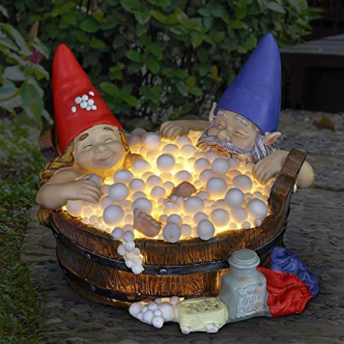 Cafele Solar Good Times Bubble Bath Gnomes Funny Garden Gnome Couple In Bathtub Led Solar Statue Figurine For Outdoor Lawn Patio Yard Landscape Christmas Decorations Multicolor