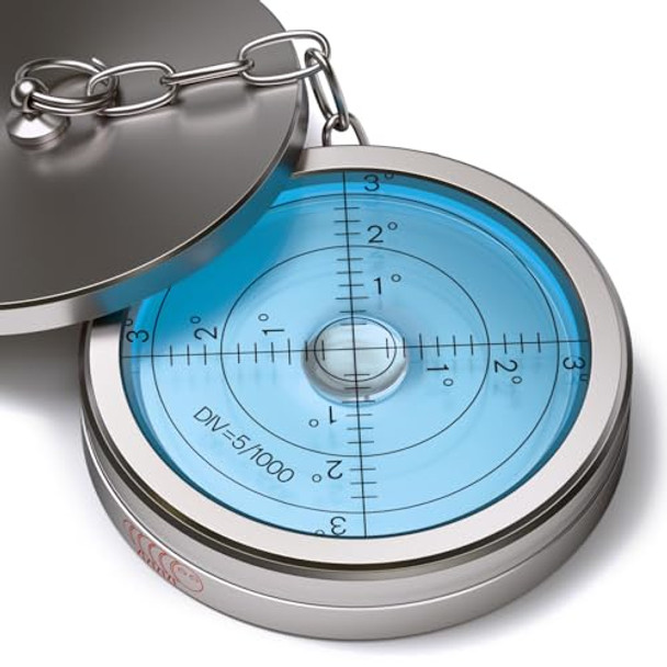 Caterpillar Red Metal Large Spirit Bubble Level With Protective Metal Cover Surface Level - Bulls Eye Bullseye Vial Round Blue/Silver