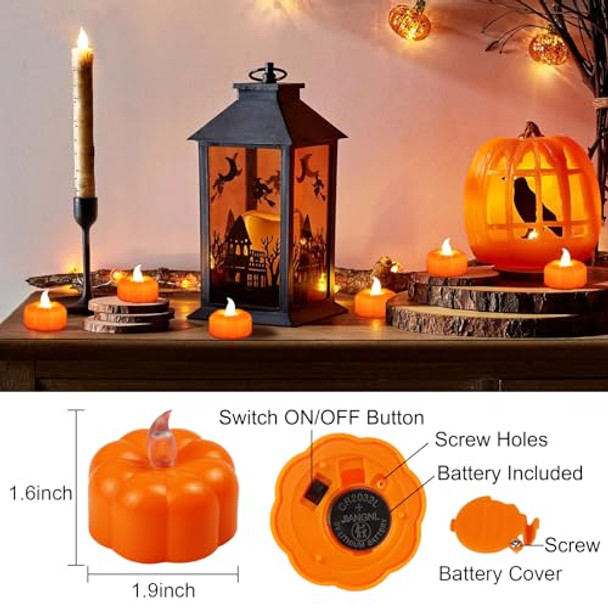 Cesof Fall Decorations For Home Pumpkin Tea Lights 12 Pack Led Orange Pumpkin Lights Flameless Candles Battery Operated Halloween Thanksgiving Flickering Tealight Candle For Home Table Indoor Party Decor