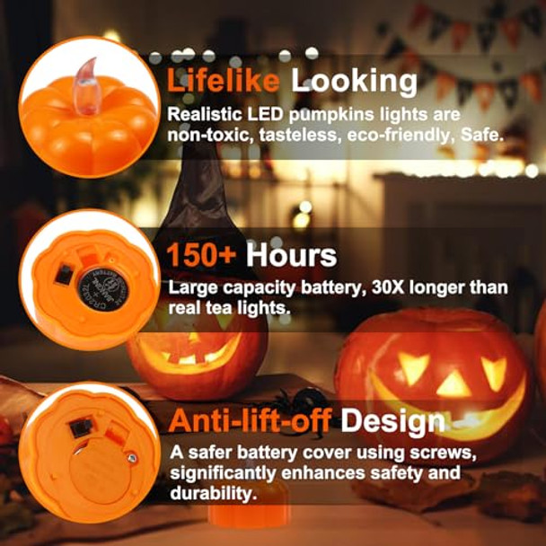 Cesof Fall Decorations For Home Pumpkin Tea Lights 12 Pack Led Orange Pumpkin Lights Flameless Candles Battery Operated Halloween Thanksgiving Flickering Tealight Candle For Home Table Indoor Party Decor