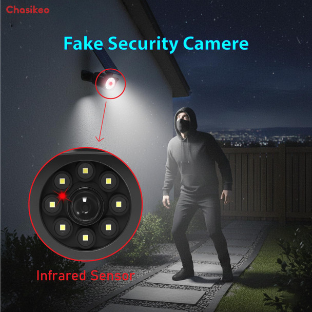 Chaiskeo Solar Motion Sensor Lights Outdoor Solar Security Flood Lights Solar-Powered Led Spotlight Fake Camera Spot Lights Ip67 Waterproof For Garden Yard Pathway Patio Driveway (2 Pack)