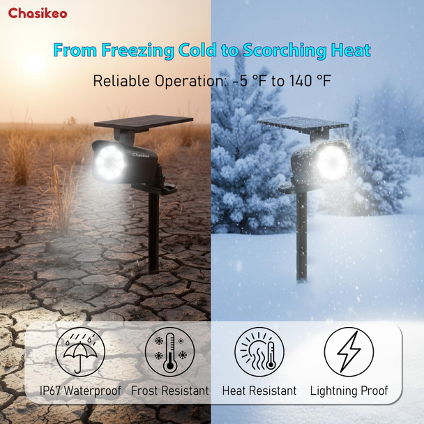 Chaiskeo Solar Motion Sensor Lights Outdoor Solar Security Flood Lights Solar-Powered Led Spotlight Fake Camera Spot Lights Ip67 Waterproof For Garden Yard Pathway Patio Driveway (2 Pack)