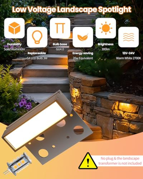 Cheopha 4 Inch Low Voltage Step Lights Warm White 2700K G4 3W Led Hardscape Lighting 12V Ac/Dc Outdoor Ip65 Waterproof Wall Lights For Retaining Walls Paths And Stairs 2-Pack