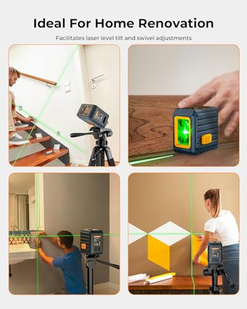 Cigman Laser Level Cigman Cm-G01 Self-Leveling Green Cross Line Laser 100Ft Range 4 Brightness Levels Up To 28H Runtime Compact 6.4Oz Ip54 Magnetic Bracket For Picture Hanging Tile Diy & Renovation