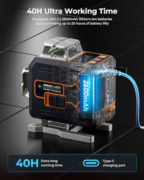 Cigman 4X360° 16 Lines Laser Level With Remote&App Control Green Self Leveling Cross Line Laser 4D Vertical/Horizontal Line For Construction Home Renovation Picture Hanging