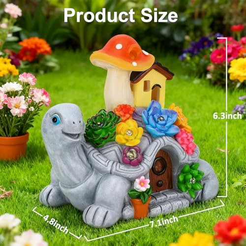 Cikoube Solar Garden Outdoor Statues Turtle With Succulent And 7 Led Lights Lawn Decor Turtle Figurine For Yard Patio Balcony Birthday S For Women Christmas S For Women