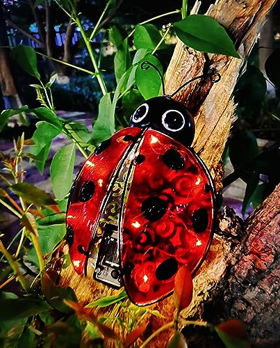 Coolboy Solar Ladybug Outdoor Garden Statuehanging Waterproof Led Solar Lights Outdoor Decormetal Ladybug Ornamentlantern Indoor Figurines For Patio Garden Table Decor For Ourdoor